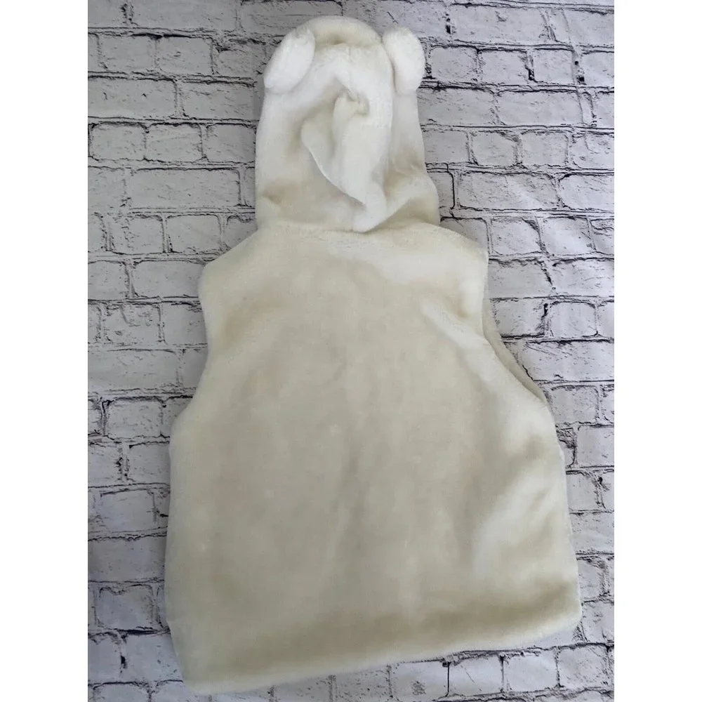 Fleece Polar Bear White‎ Faux Fur White Hooded Vest Size Small Youth Vintage Zip